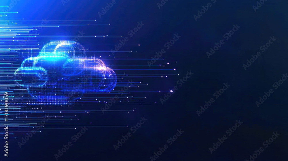 Poster cloud technology integration concept digital cloud computing futuristic blue background
