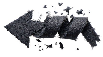 Glittering Grey Double Arrow Disintegrating on Black Background