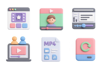 Pastel icons for video and media editing with 3d soft clay style