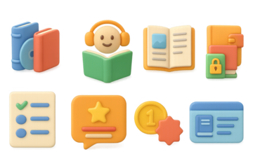Colorful 3d icons for education and learning apps in modern design