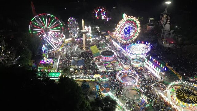 Aerial view of Dussehra Mela in Ludhiana, Punjab, India.