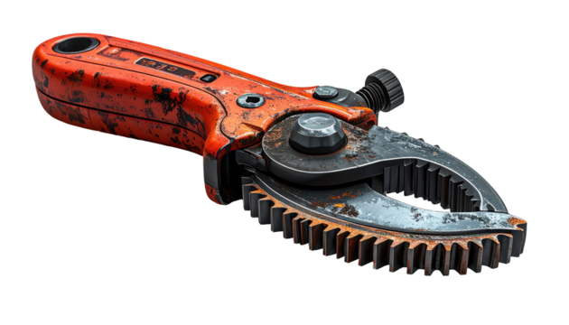 Rusty, mechanical tool with a clamp-like action - Powered by Adobe