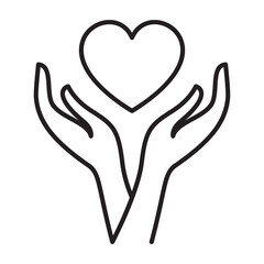 Two hands holding heart outline icon for charity care and support