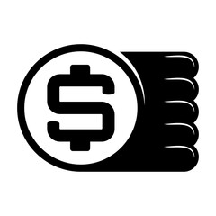 Dollar coin stack black icon for business finance and payment