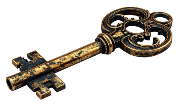 Antique key, ornate and aged