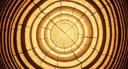 Fototapeta premium Close-Up of Wood Grain - Concentric Rings and Cracks, Warm Lighting, Abstract Texture.