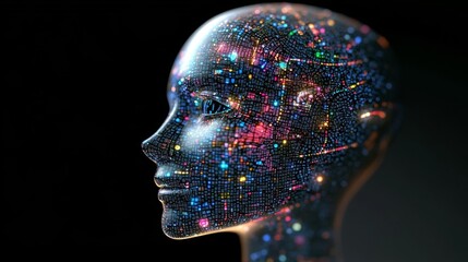 Futuristic Cybernetic Transformation Merging Human Consciousness with Advanced Digital Technology