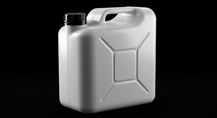 White Plastic Jerrycan with Black Cap on Black Background