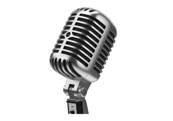 Fototapeta premium A vintage silver microphone is isolated on a transparent background, representing classic broadcasting and performance