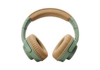 Green and tan overear headphones isolated on transparent background, stylish and comfortable for everyday use