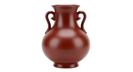 Isolated brown ceramic vase with handles, urn-shaped for floral display or home decor