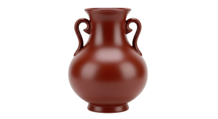 Isolated brown ceramic vase with handles, urn-shaped for floral display or home decor