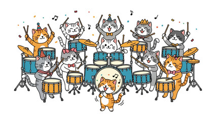 Kitten Rock Band: A whimsical ensemble of adorable kittens enthusiastically performs in a dynamic and colorful rock band setting, a fun visual.