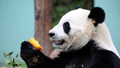 Panda eating an orange