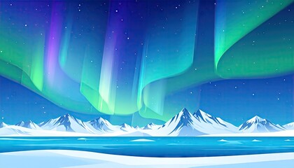 Pixel Art Aurora Borealis Over Snowy Mountains