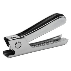 Modern chrome metal stapler effortlessly binds documents isolated on transparent background.
