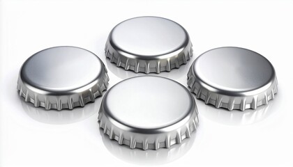Group of Silver Bottle Caps Isolated on White Background – Beverage Packaging Mockup