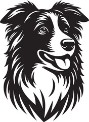 Border Collie Dog Vector Illustration, Black and White Silhouette, Pet Animal Design