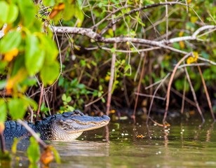 Obraz premium Alligator in a swampy environment