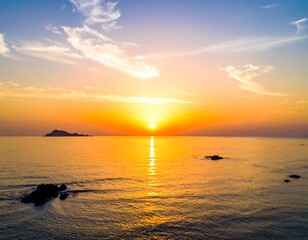 Dramatic sunset over tranquil ocean