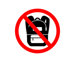 No backpacks allowed sign icon. No backpacks allowed, prohibition sign with red circle and black backpack inside vector design and illustration.
