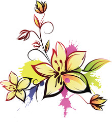 Abstract floral vector background with flowers and leaves
