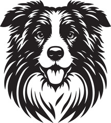 Border Collie Dog Vector Illustration, Black and White Silhouette, Pet Animal Design