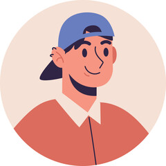 Cheerful Young Man Wearing a Blue Baseball Cap and Red Shirt.