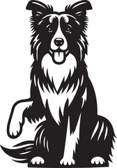 Border Collie Dog Vector Illustration, Black and White Silhouette, Pet Animal Design