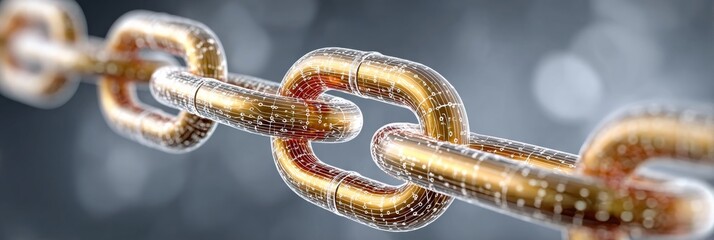 Golden Blockchain Connection of Chains, Cryptocurrency Nodes Network with Abstract Digital Links