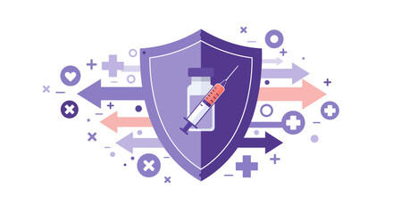Healthcare protection concept with vaccine shield and arrows in modern flat design