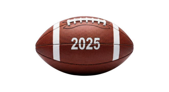 Football reads "2025" centered, floating on black