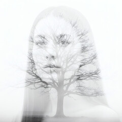 a picture of a young woman, overlaid by fog and an old oak tree, suitable for illustrating dreams or psychological topics