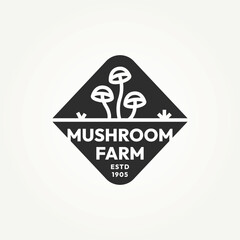 minimalist mushroom farm simple line art badge icon logo vector illustration design