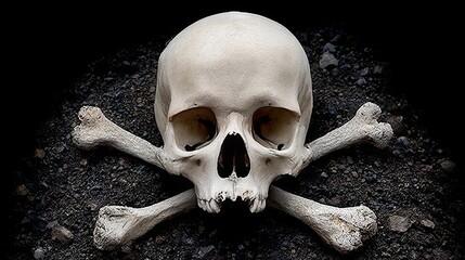 Eerie Gothic Still Life Featuring Skull and Crossbones, Symbolizing Mortality and Death s Embrace