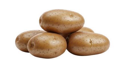 Stack of five brown potatoes, close up, on black