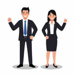 Flat Style Successful Businessman and Businesswoman Standing with Confident Pose Illustration