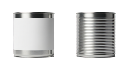 Two metal cans; one with label, one with ridges
