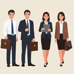 Flat Style Professional Business People Character Group Illustration with Briefcases