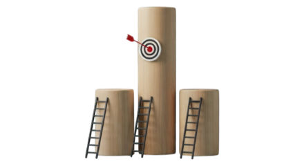 Wooden block tower with target hit, ladders ascent