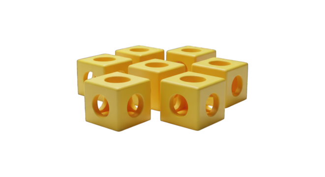 Yellow hollow cubes stacked, centered on black background