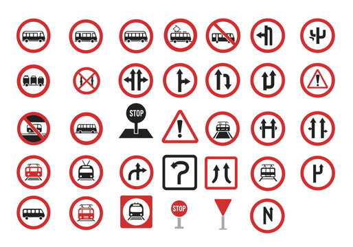 An arrangement of 30 traffic signs in a 6x5 grid