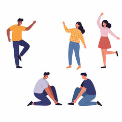 Flat Illustration Diverse Group People Posing Cheerful Expression Character Design