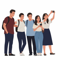 Flat Style Group of Young Tourist People Standing Together Illustration