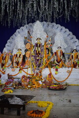 Goddess Durga with traditional look in close up view at a South Kolkata Durga Puja, Durga Puja Idol, A biggest Hindu Navratri festival in India