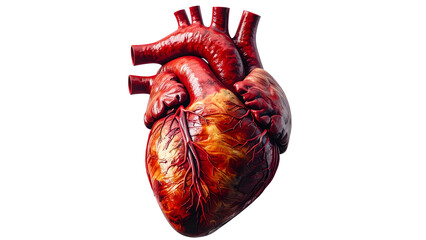 Naklejka premium Anatomical illustration of a human heart, showing its intricate structure and detailed texture against a white background.