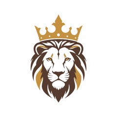 Majestic Lion Head with Golden Crown Vector Illustration.