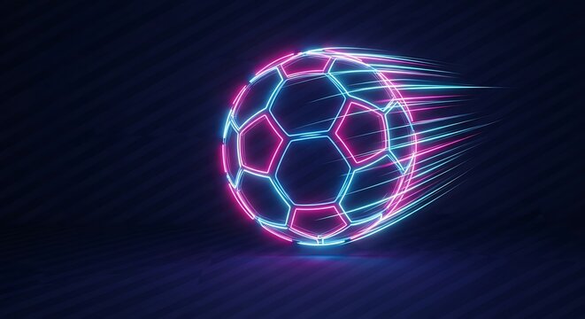 Neon Soccer Ball with Streaks of Light on Dark Background football light streaks - Powered by Adobe