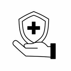 Vector art symbol icon hand holding shield sign of maintaining body health and care 