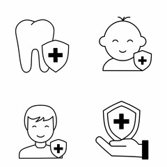 Vector art symbol set of icons of baby health, dental health, family health, children's health, work safety
